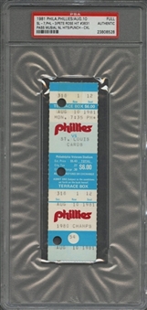 1981 Phillies Full Ticket From Game Where Pete Rose Passed Stan Musial On Career Hit List (PSA/DNA)